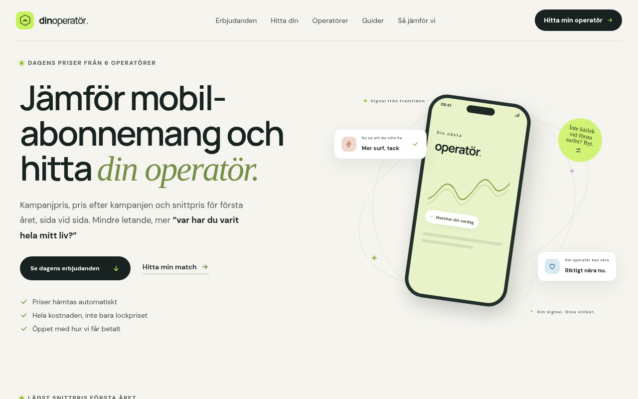 Startsidan på Dinoperatör.se